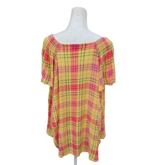 Torrid Women's Smocked Crew‎ Neck Blouse Crinkle Gauze Plaid Yellow 2021 - Picture 5 of 8